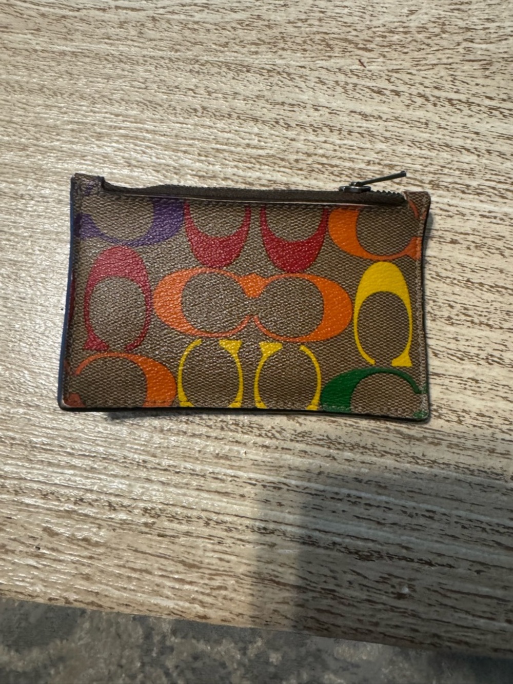 Coach Rainbow Signature Card Pouch in Brown Canvas